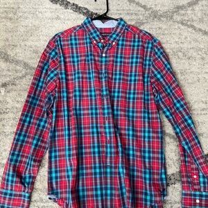 AE L Prep Fit Button Down Red/Blue Plaid Squares